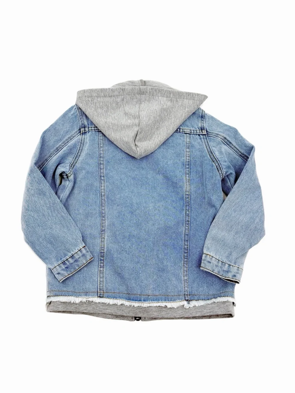 SHEIN Boys Light Wash Distressed Hooded Layered Look Denim Jacket 7Y